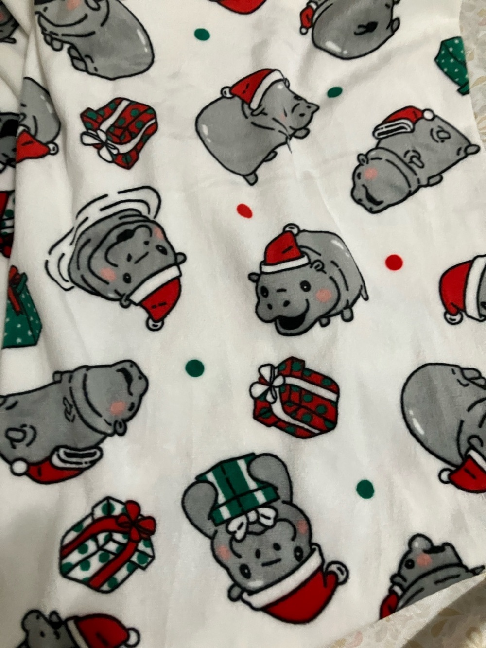 Cute Hippo Holiday Print Pajama Fabric